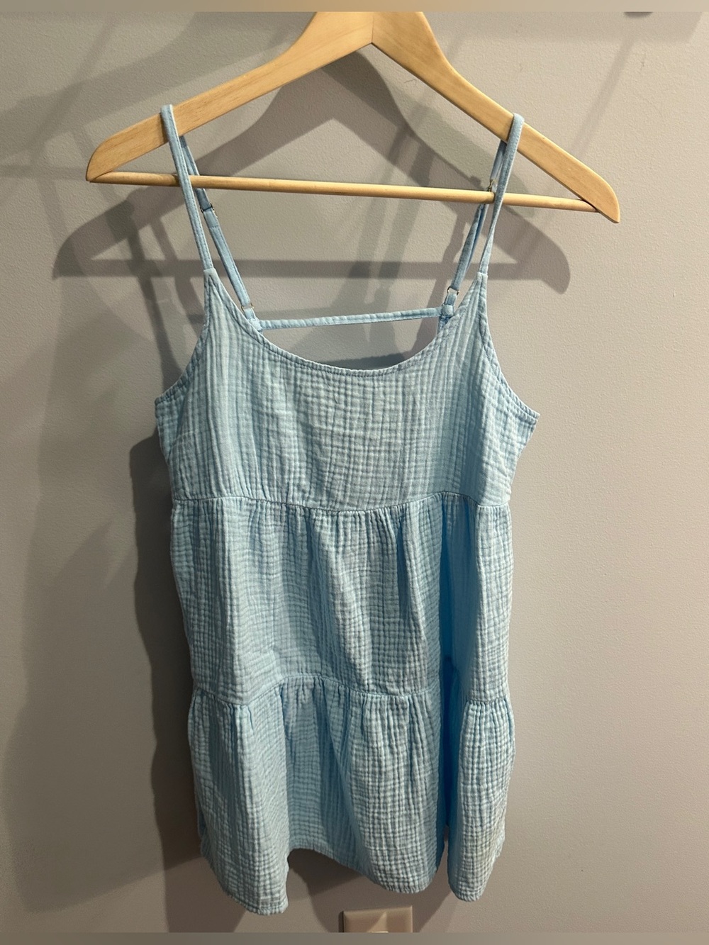 Light Blue Gauze Tiered Spaghetti Strap Dress